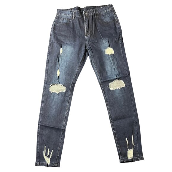 Men's Skinny Stretch Distressed Ripped Jeans - Picture 1 of 2